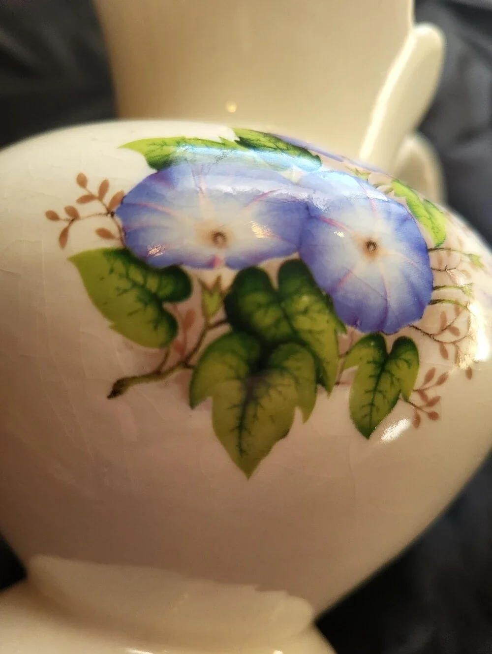 White Ceramic Floral 5.5 x 6 In Pitcher with Blue / Purple Morning Glory Design